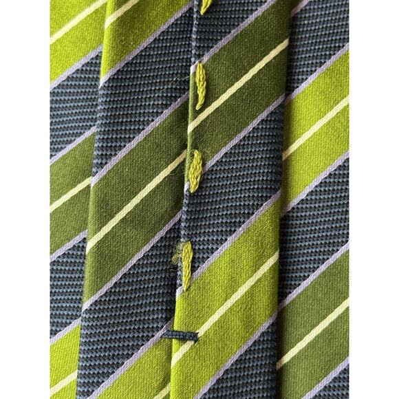 MASSIMO BIZZOCCHI Men's 100% Silk Necktie Designer Green Blue Stripe Italy Made - Picture 9 of 10